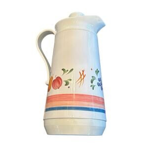 Vintage Hot Cold Vacuum White Floral Flask Pitcher In‎ Box Original Instructions